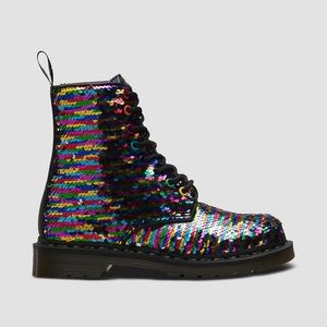 NEW Dr Martens 1460 Pascal boots in rainbow and silver sequin 8